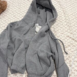 Gray Cropped Hoodie with Drawstring